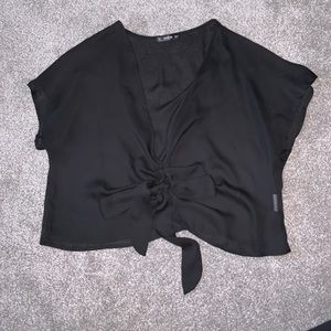 Black tie front chiffon top